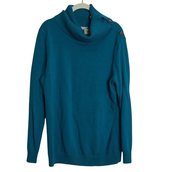 Banana Republic Womens Sweater XL Teal Button Cowl Neck Long Sleeve 100% Cotton - Picture 1 of 5